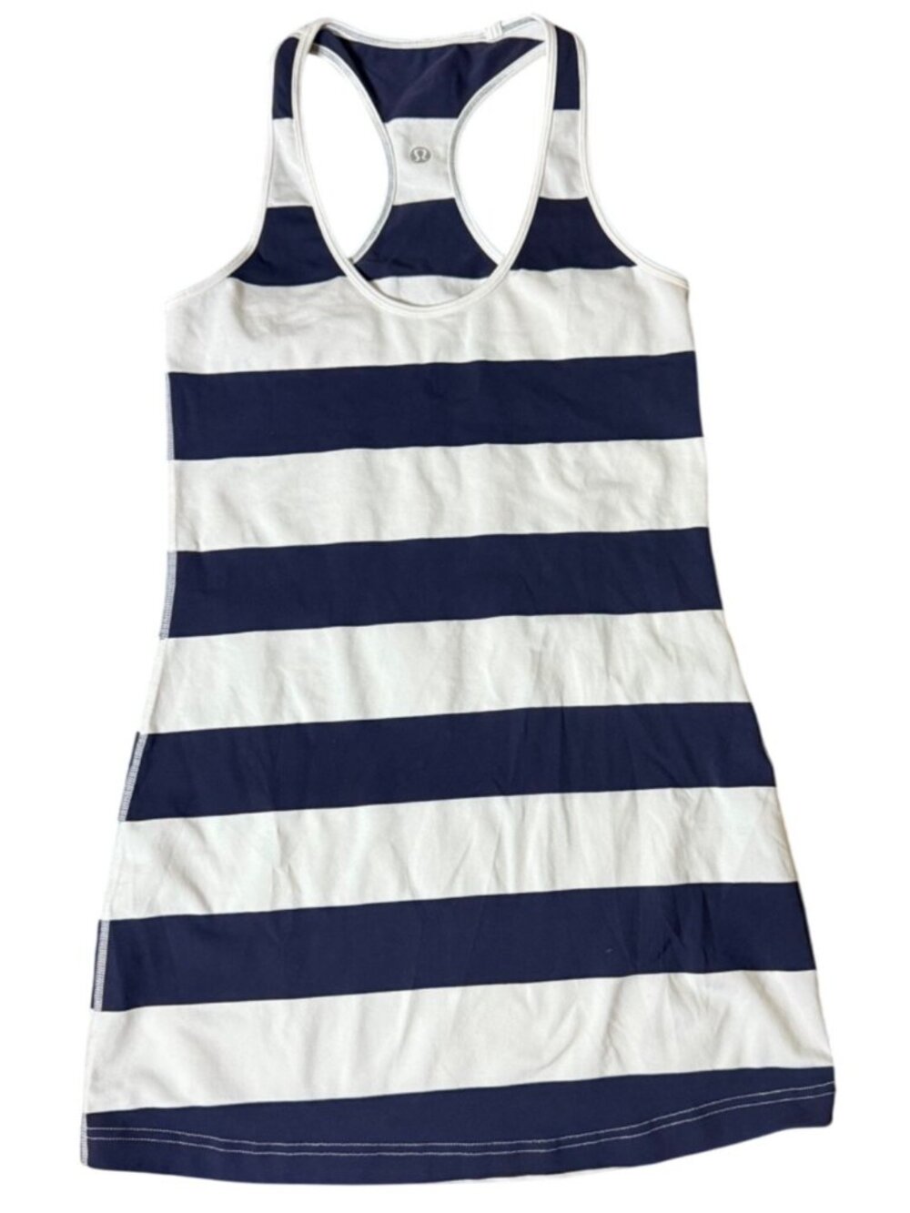 Lululemon Cool Racerback Extra Long Navy White Striped Tank Women Size 4 W1A21S - Picture 10 of 16